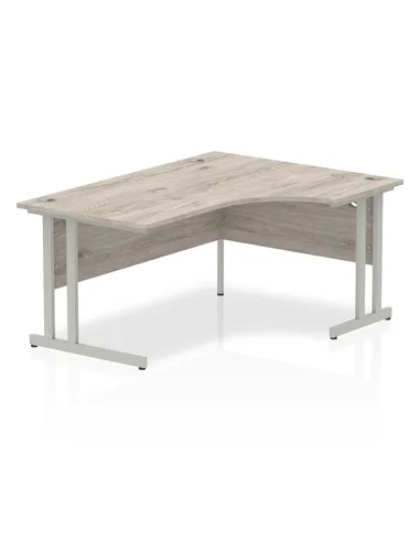 Dynamic Impulse 1600mm Right Crescent Office Desk Grey Oak Top Silver Cantilever Leg I003137