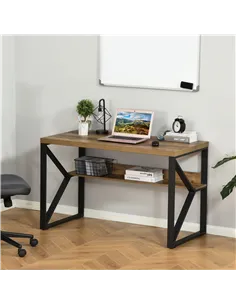 HOMCOM Computer Desk Writing Desk Home Office PC Laptop Workstation with Storage Shelf 120 x 60 x 76cm Black Brown Wood Effect 2