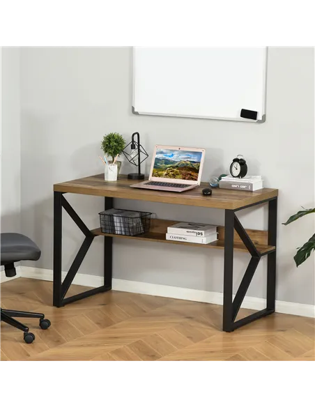 HOMCOM Computer Desk Writing Desk Home Office PC Laptop Workstation with Storage Shelf 120 x 60 x 76cm Black Brown Wood Effect