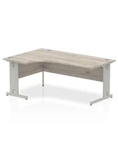 Dynamic Impulse 1800mm Left Crescent Office Desk Grey Oak Top Silver Cable Managed Leg I003143