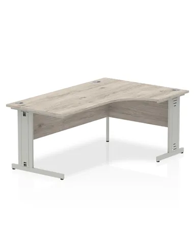 Dynamic Impulse 1800mm Right Crescent Office Desk Grey Oak Top Silver Cable Managed Leg I003144