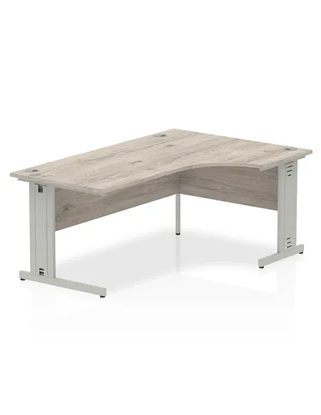Dynamic Impulse 1800mm Right Crescent Office Desk Grey Oak Top Silver Cable Managed Leg I003144