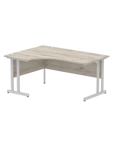 Dynamic Impulse 1600mm Left Crescent Office Desk Grey Oak Top Silver Cable Managed Leg I003145
