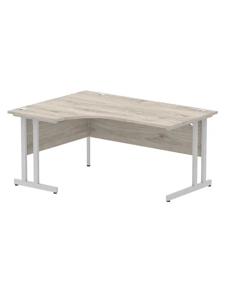 Dynamic Impulse 1600mm Left Crescent Office Desk Grey Oak Top Silver Cable Managed Leg I003145