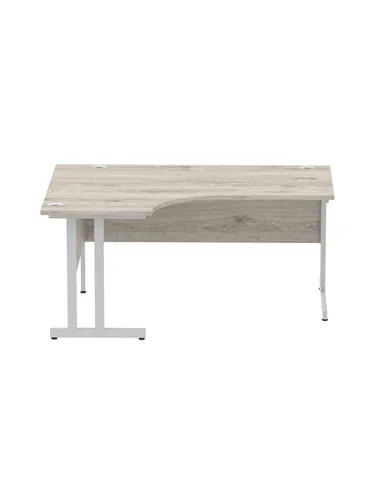 Dynamic Impulse 1600mm Left Crescent Office Desk Grey Oak Top Silver Cable Managed Leg I003145