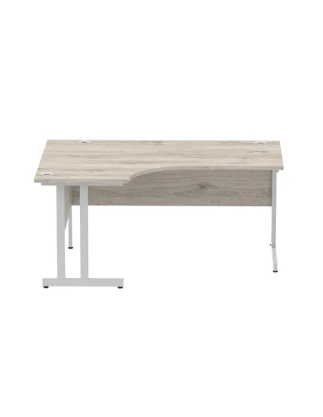 Dynamic Impulse 1600mm Left Crescent Office Desk Grey Oak Top Silver Cable Managed Leg I003145