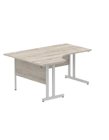 Dynamic Impulse 1600mm Left Crescent Office Desk Grey Oak Top Silver Cable Managed Leg I003145