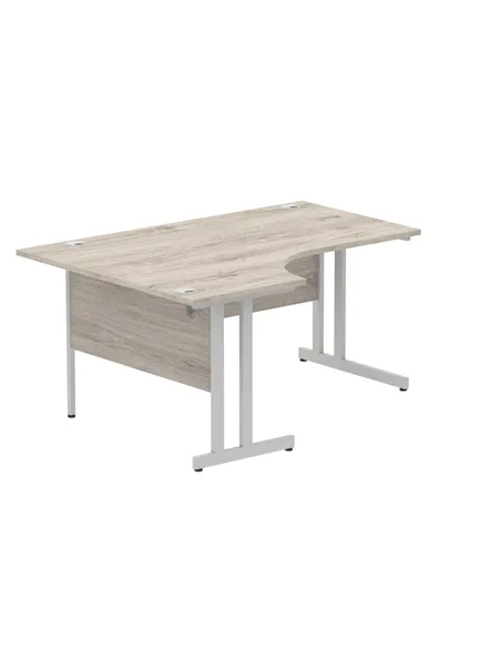 Dynamic Impulse 1600mm Left Crescent Office Desk Grey Oak Top Silver Cable Managed Leg I003145