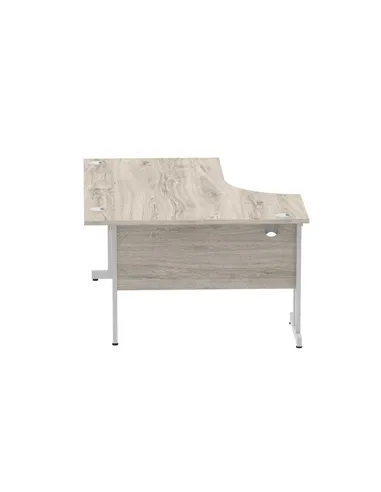 Dynamic Impulse 1600mm Left Crescent Office Desk Grey Oak Top Silver Cable Managed Leg I003145