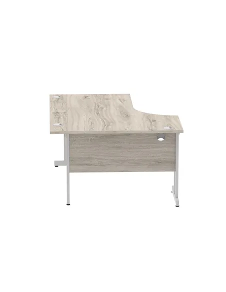 Dynamic Impulse 1600mm Left Crescent Office Desk Grey Oak Top Silver Cable Managed Leg I003145