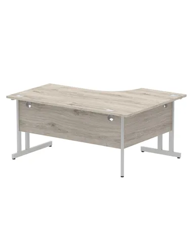 Dynamic Impulse 1600mm Left Crescent Office Desk Grey Oak Top Silver Cable Managed Leg I003145
