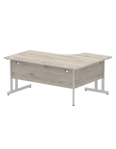 Dynamic Impulse 1600mm Left Crescent Office Desk Grey Oak Top Silver Cable Managed Leg I003145