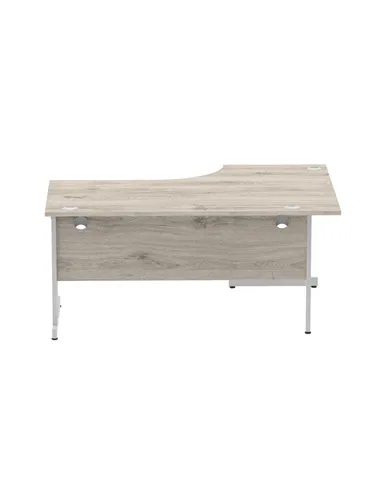 Dynamic Impulse 1600mm Left Crescent Office Desk Grey Oak Top Silver Cable Managed Leg I003145