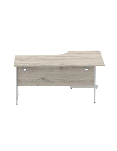 Dynamic Impulse 1600mm Left Crescent Office Desk Grey Oak Top Silver Cable Managed Leg I003145