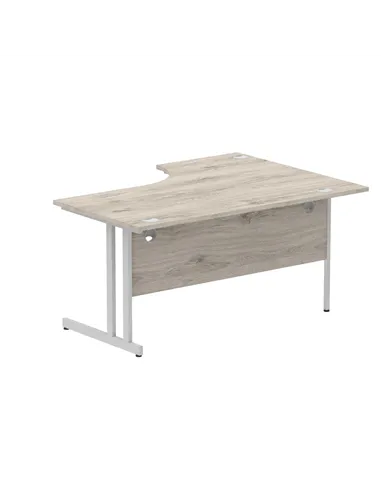 Dynamic Impulse 1600mm Left Crescent Office Desk Grey Oak Top Silver Cable Managed Leg I003145