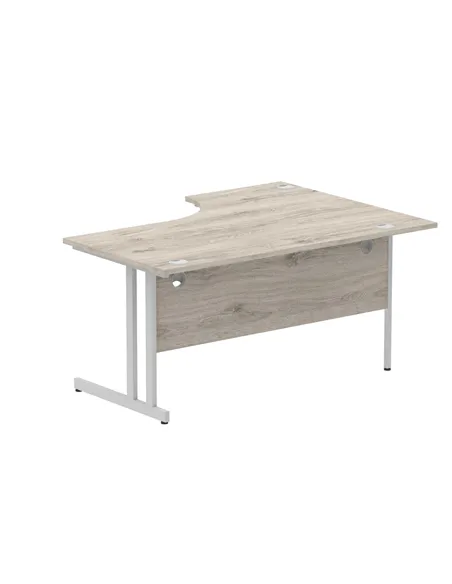 Dynamic Impulse 1600mm Left Crescent Office Desk Grey Oak Top Silver Cable Managed Leg I003145