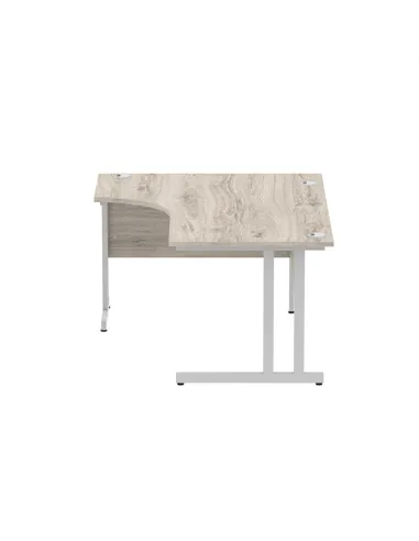 Dynamic Impulse 1600mm Left Crescent Office Desk Grey Oak Top Silver Cable Managed Leg I003145