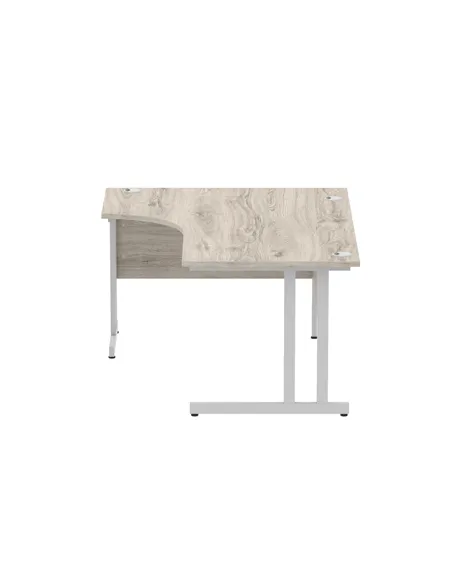 Dynamic Impulse 1600mm Left Crescent Office Desk Grey Oak Top Silver Cable Managed Leg I003145