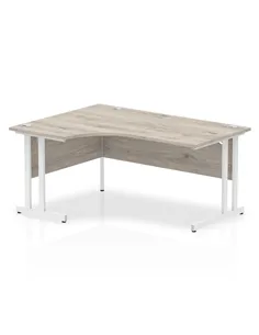 Dynamic Impulse 1600mm Left Crescent Office Desk Grey Oak Top White Cantilever Leg I003526
