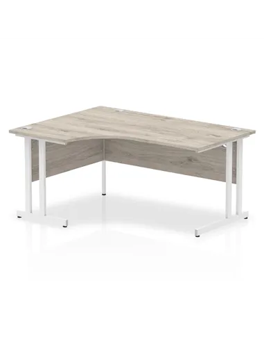 Dynamic Impulse 1600mm Left Crescent Office Desk Grey Oak Top White Cantilever Leg I003526