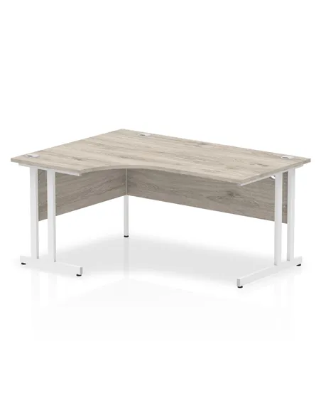 Dynamic Impulse 1600mm Left Crescent Office Desk Grey Oak Top White Cantilever Leg I003526