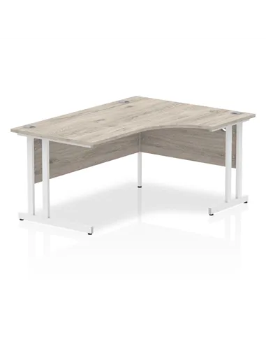 Dynamic Impulse 1600mm Right Crescent Office Desk Grey Oak Top White Cantilever Leg I003527