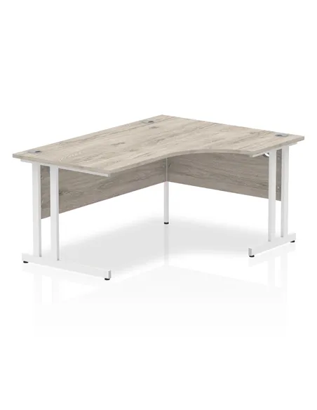 Dynamic Impulse 1600mm Right Crescent Office Desk Grey Oak Top White Cantilever Leg I003527