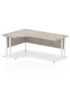 Dynamic Impulse 1800mm Left Crescent Office Desk Grey Oak Top White Cantilever Leg I003528
