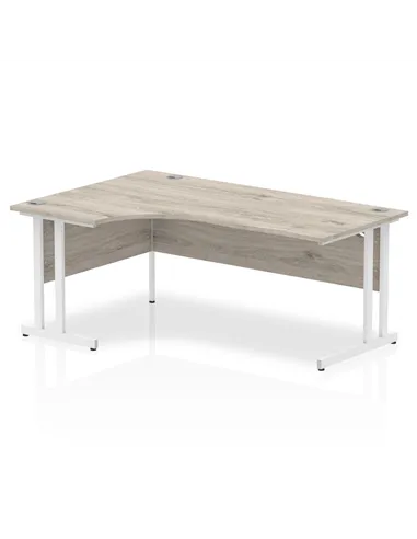 Dynamic Impulse 1800mm Left Crescent Office Desk Grey Oak Top White Cantilever Leg I003528