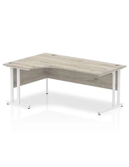Dynamic Impulse 1800mm Left Crescent Office Desk Grey Oak Top White Cantilever Leg I003528