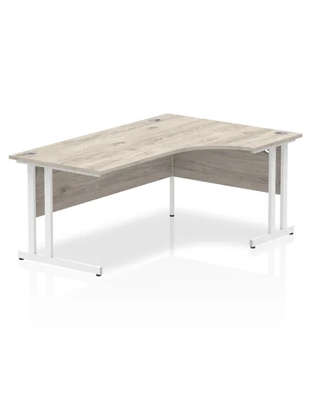 Dynamic Impulse 1800mm Right Crescent Office Desk Grey Oak Top White Cantilever Leg I003529