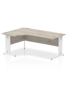 Dynamic Impulse 1600mm Left Crescent Office Desk Grey Oak Top White Cable Managed Leg I003532