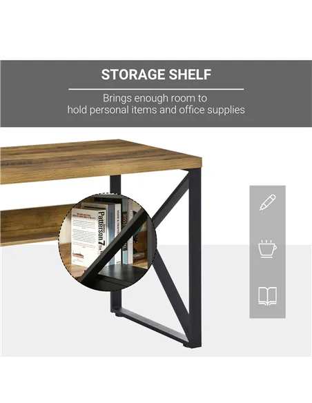 HOMCOM Computer Desk Writing Desk Home Office PC Laptop Workstation with Storage Shelf 120 x 60 x 76cm Black Brown Wood Effect