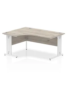 Dynamic Impulse 1800mm Left Crescent Office Desk Grey Oak Top White Cable Managed Leg I003534