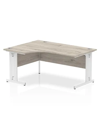Dynamic Impulse 1800mm Left Crescent Office Desk Grey Oak Top White Cable Managed Leg I003534