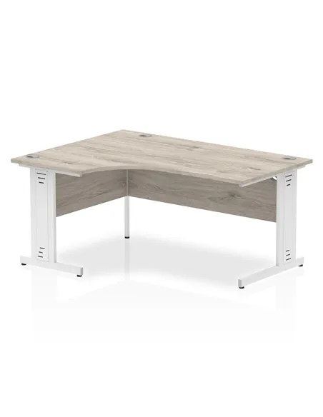 Dynamic Impulse 1800mm Left Crescent Office Desk Grey Oak Top White Cable Managed Leg I003534