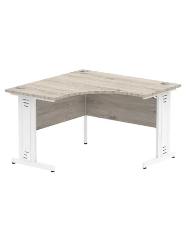 Dynamic Impulse 1200mm Corner Office Desk Grey Oak Top White Cable Managed Leg I003791