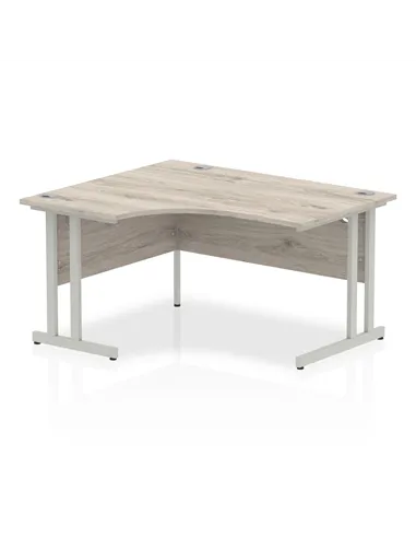 Dynamic Impulse 1400mm Left Crescent Office Desk Grey Oak Top Silver Cantilever Leg I003819