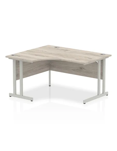 Dynamic Impulse 1400mm Left Crescent Office Desk Grey Oak Top Silver Cantilever Leg I003819