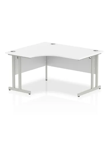 Dynamic Impulse 1400mm Left Crescent Office Desk White Top Silver Cantilever Leg I003822