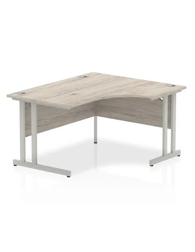 Dynamic Impulse 1400mm Right Crescent Office Desk Grey Oak Top Silver Cantilever Leg I003825