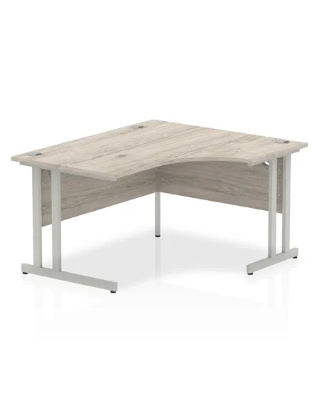 Dynamic Impulse 1400mm Right Crescent Office Desk Grey Oak Top Silver Cantilever Leg I003825