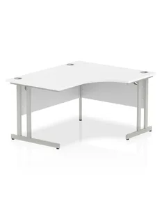 Dynamic Impulse 1400mm Right Crescent Office Desk White Top Silver Cantilever Leg I003828
