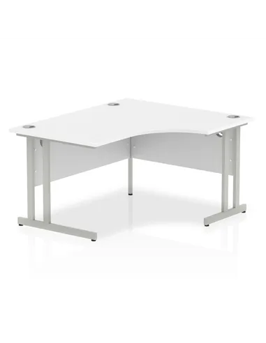 Dynamic Impulse 1400mm Right Crescent Office Desk White Top Silver Cantilever Leg I003828