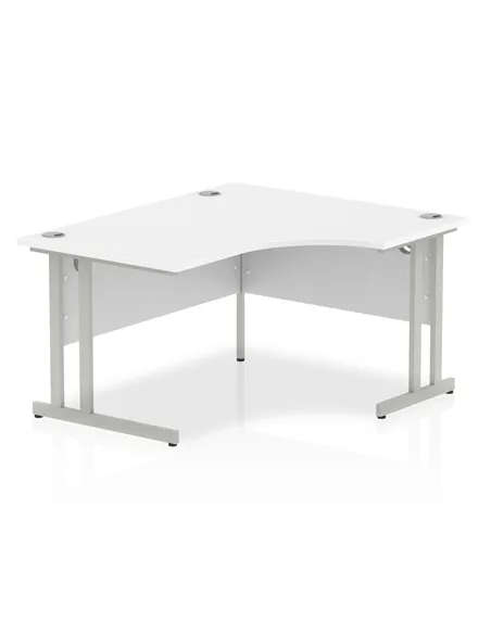 Dynamic Impulse 1400mm Right Crescent Office Desk White Top Silver Cantilever Leg I003828