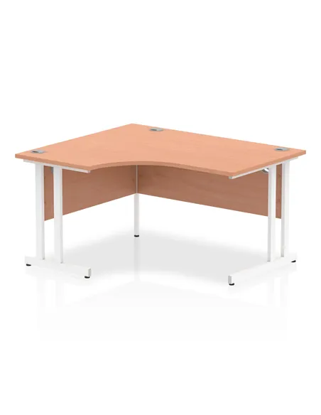 Dynamic Impulse 1400mm Left Crescent Office Desk Beech Top White Cantilever Leg I003830