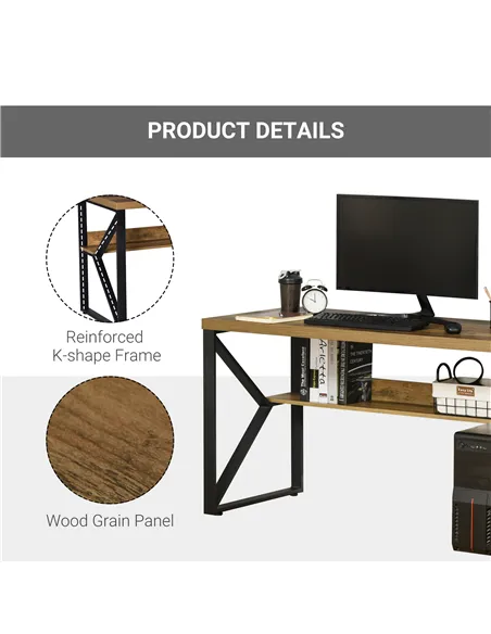 HOMCOM Computer Desk Writing Desk Home Office PC Laptop Workstation with Storage Shelf 120 x 60 x 76cm Black Brown Wood Effect