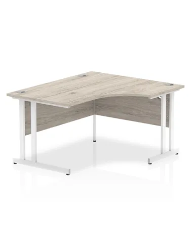 Dynamic Impulse 1400mm Right Crescent Office Desk Grey Oak Top White Cantilever Leg I003837