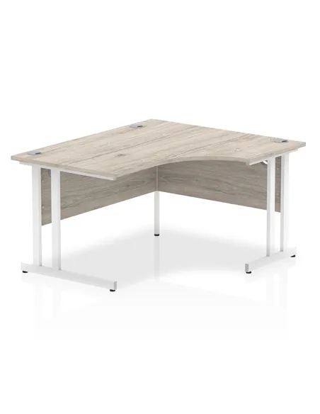 Dynamic Impulse 1400mm Right Crescent Office Desk Grey Oak Top White Cantilever Leg I003837