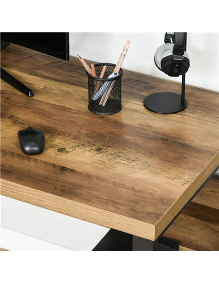 HOMCOM Computer Desk Writing Desk Home Office PC Laptop Workstation with Storage Shelf 120 x 60 x 76cm Black Brown Wood Effect